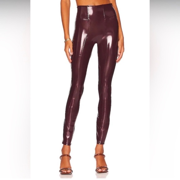 SPANX FAUX PATENT LEATHER Women's Burgundy High-Waisted Pants SIZE M - Picture 1 of 6